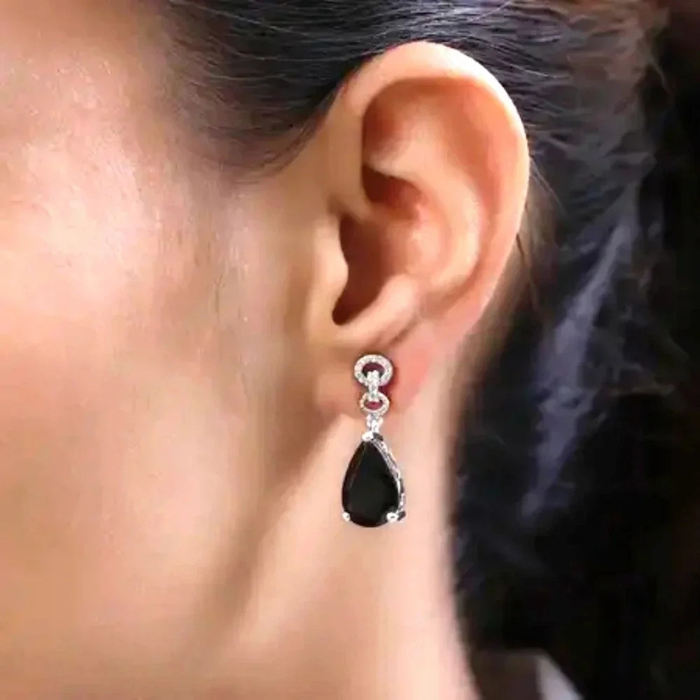 Elite Shungite & Natural White Zircon Dangling Earrings. - Picture 5 of 7